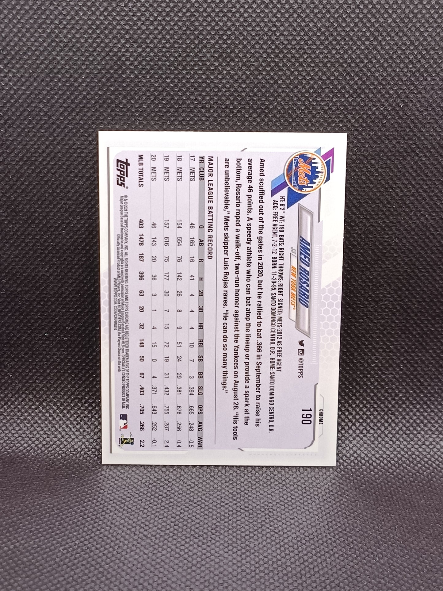 Amed Rosario - 2021 Topps Chrome Pink Refractor - New York Mets