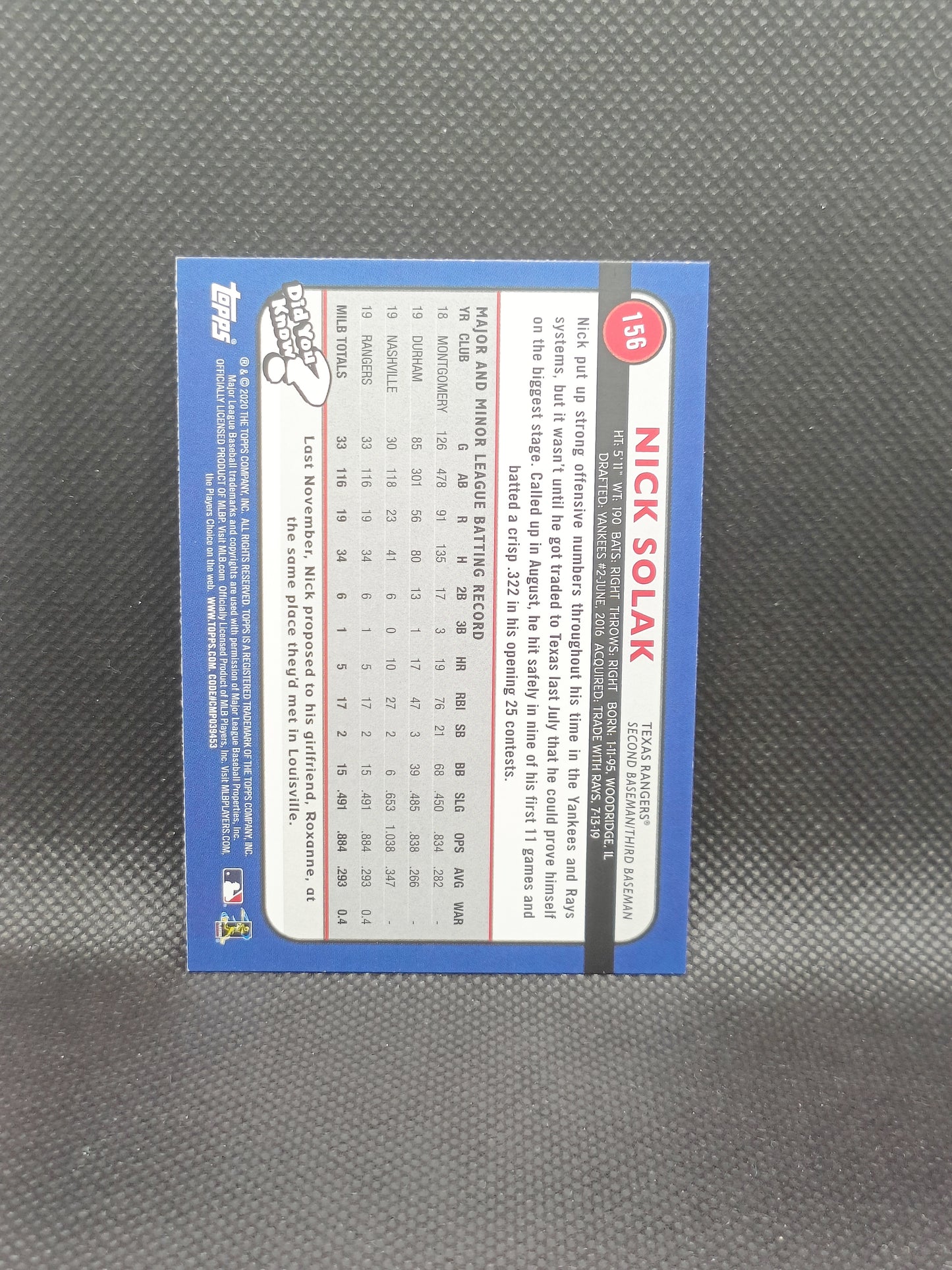 Nick Solak - 2020 Topps Big League Rookie Orange - Texas Rangers