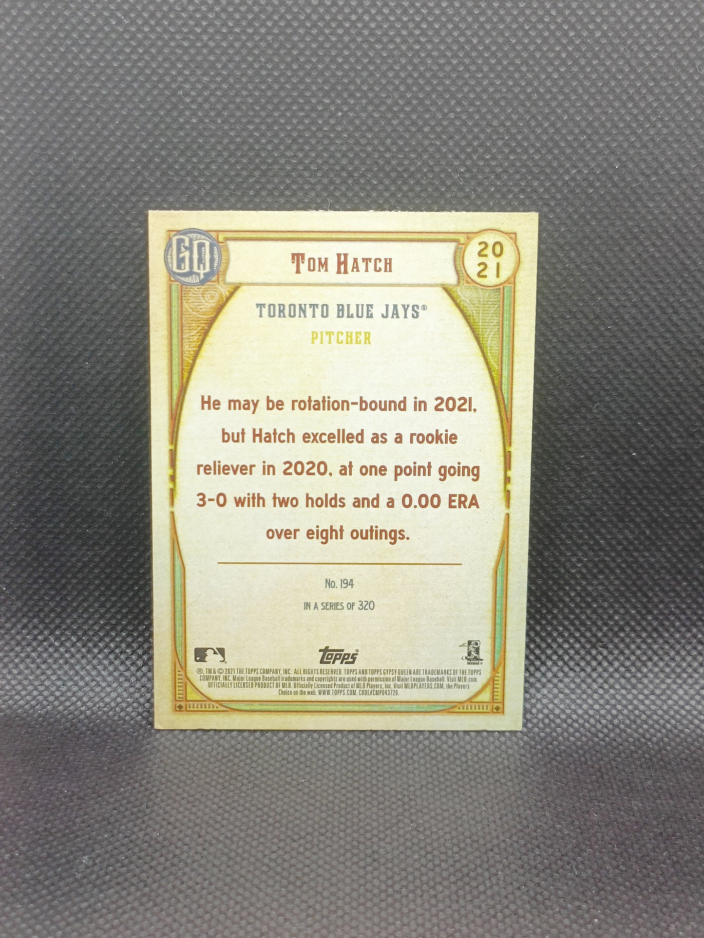 Tom Hatch - 2021 Topps Gypsy Queen Rookie Team Script Font Swap - Toronto Blue Jays