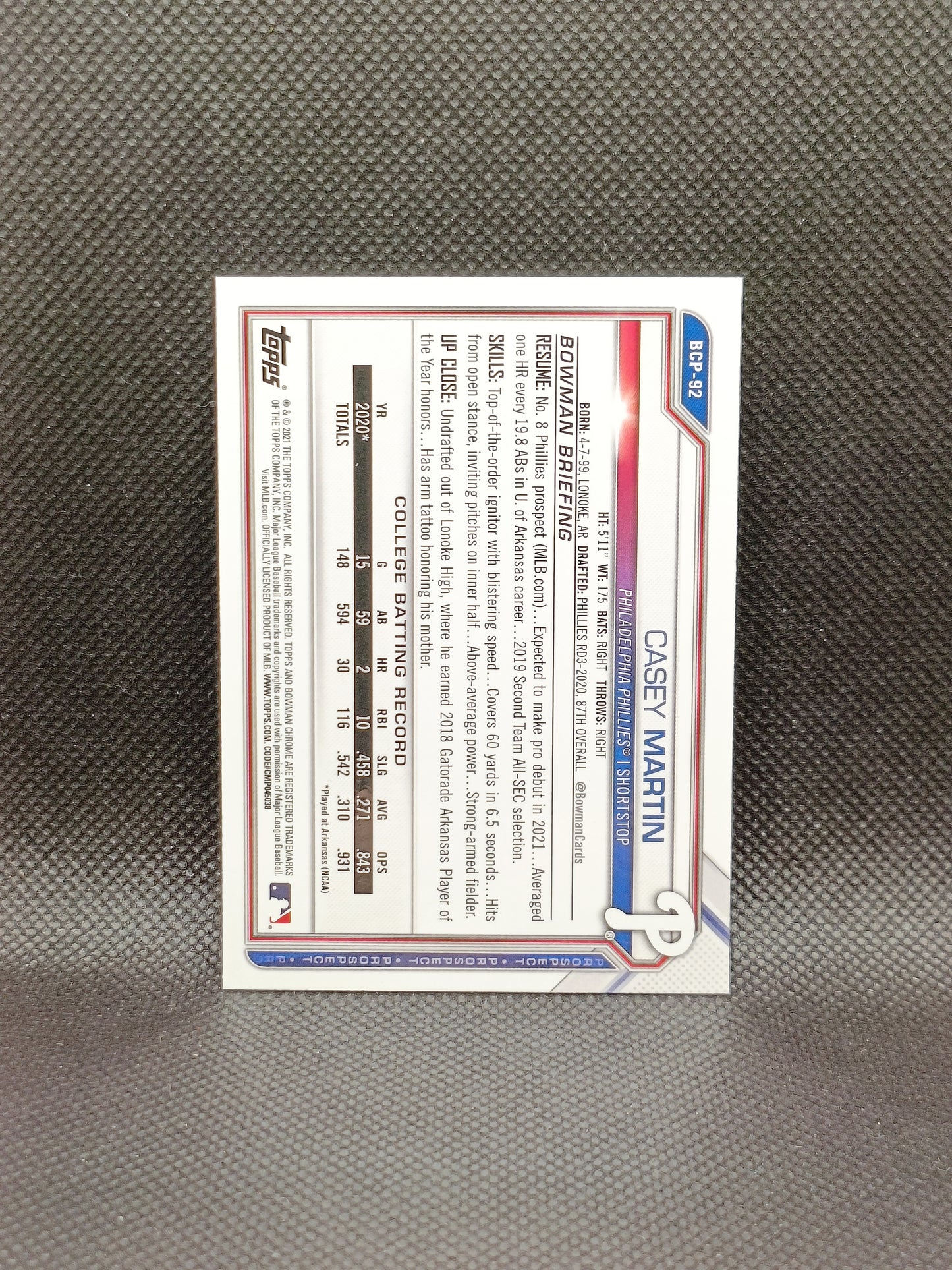 Casey Martin - 2021 Bowman Sapphire Edition - Philadelphia Phillies