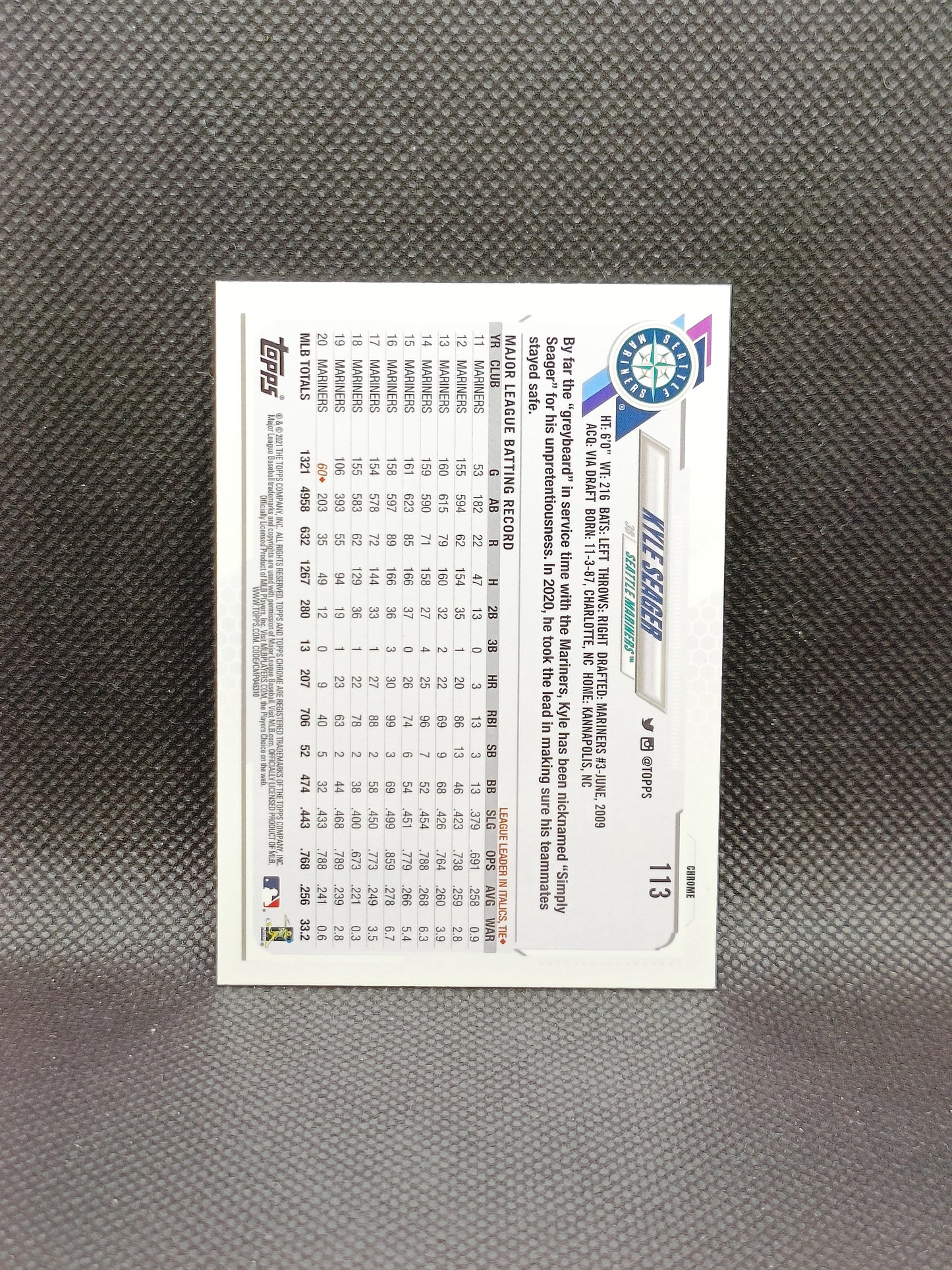 Kyle Seager - 2021 Topps Chrome Pink Refractor - Seattle Mariners