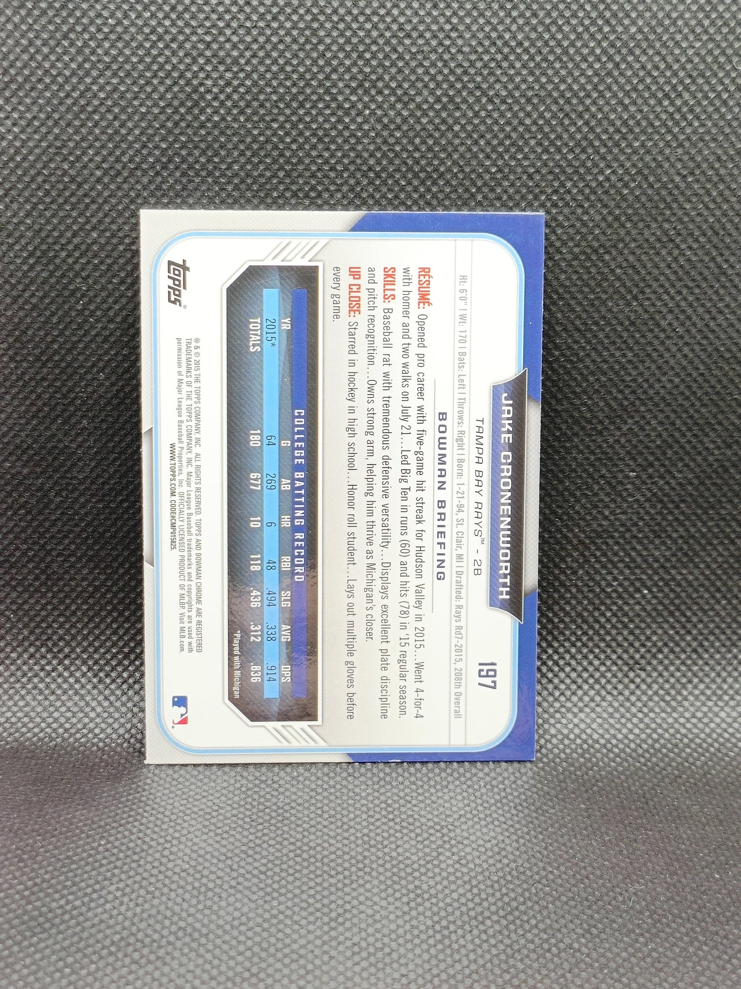 Jake Cronenworth - 2015 Bowman Chrome 1st Bowman - Tampa Bay Rays