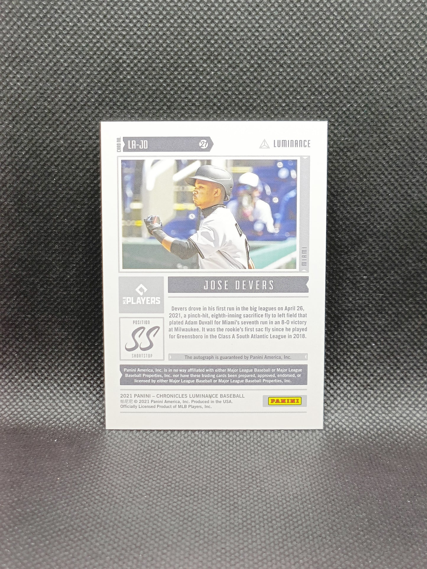 Jose Devers - 2021 Panini Chronicles Luminance Rookie Auto - Miami Marlins