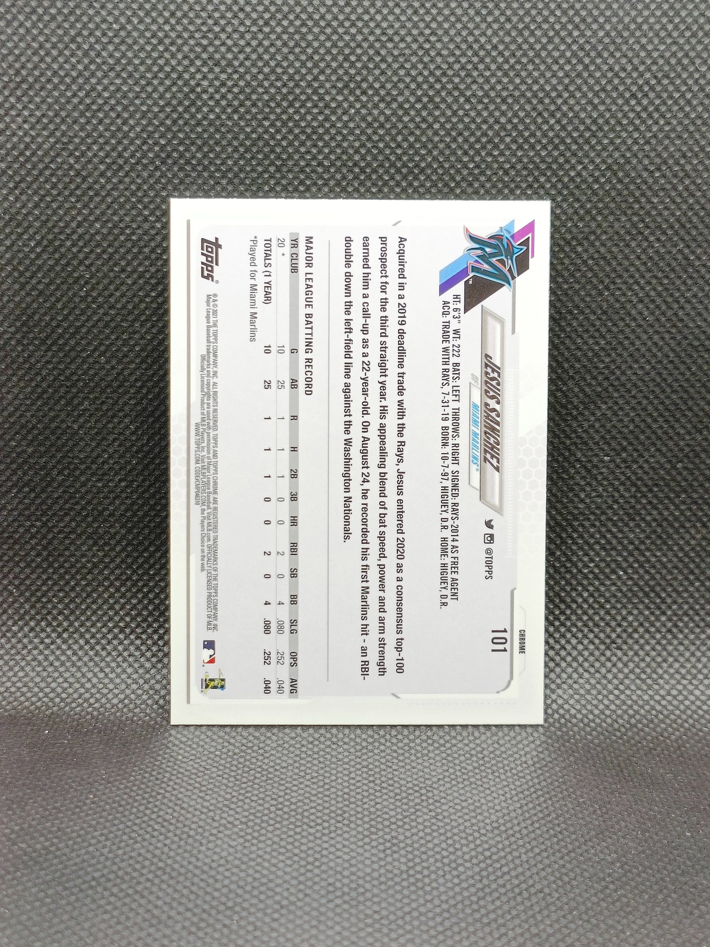 Jesus Sanchez - 2021 Topps Chrome Rookie - Miami Marlins