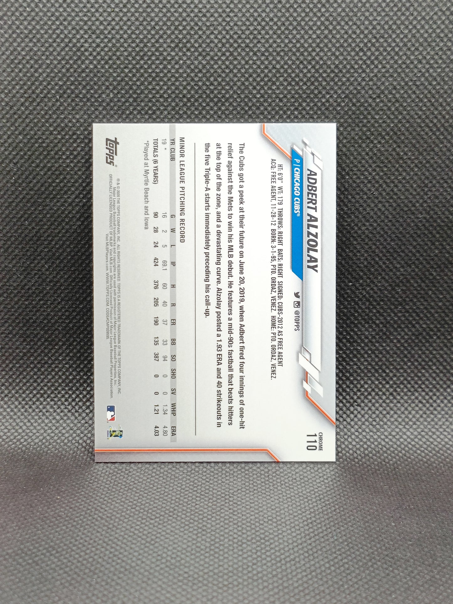 Adbert Alzolay - 2020 Topps Chrome Rookie - Chicago Cubs