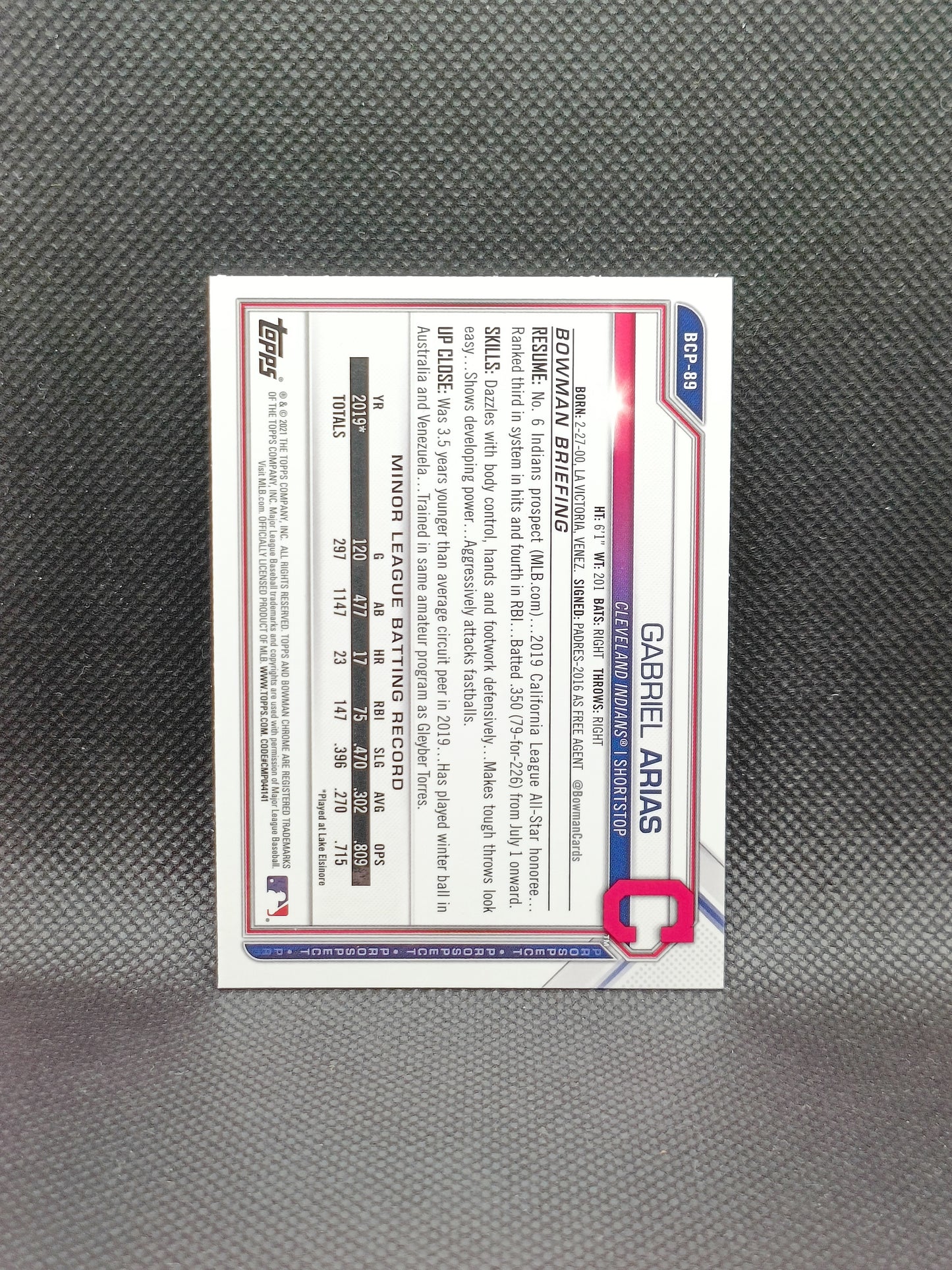 Gabriel Arias - 2021 Bowman Chrome 1st Bowman - Cleveland Guardians