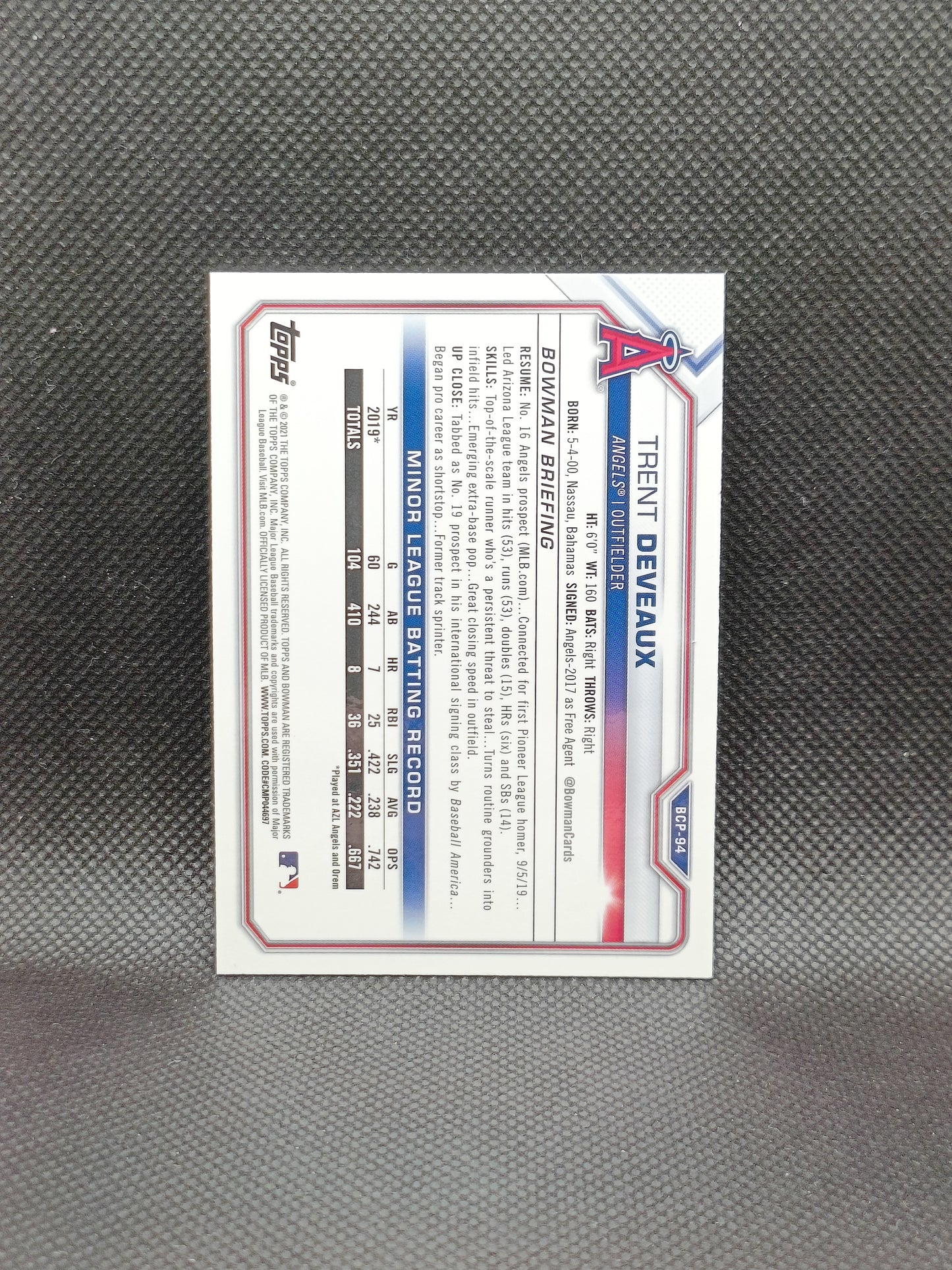 Trent Deveaux - 2021 Bowman Chrome 1st Bowman Mega Box Mojo - LA Angels