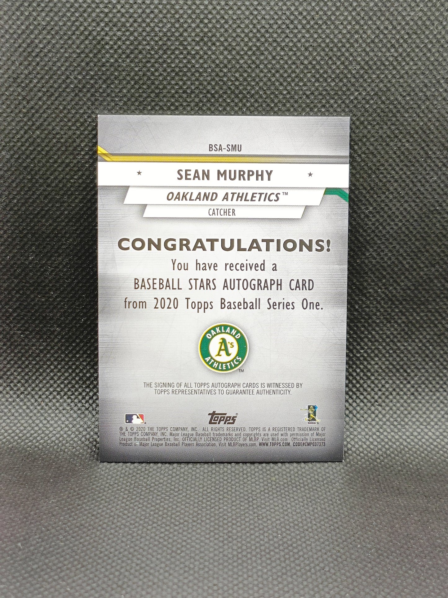 Sean Murphy - 2020 Topps Series One Rookie Auto - Oakland Athletics