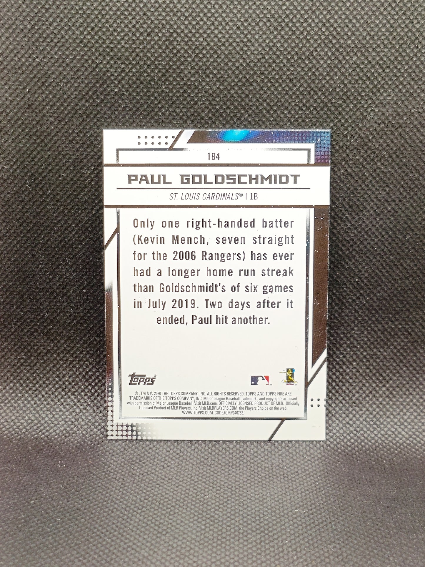 Paul Goldschmidt - 2020 Topps Fire Red Flame - St Louis Cardinals