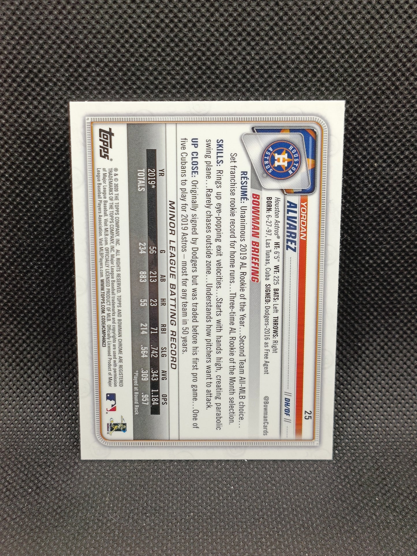 Yordan Alvarez - 2020 Bowman Chrome Rookie - Houston Astros