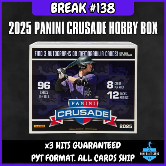 Break #138 - 2025 Panini Crusade Baseball Hobby Box - 3 Hits - Full PYT