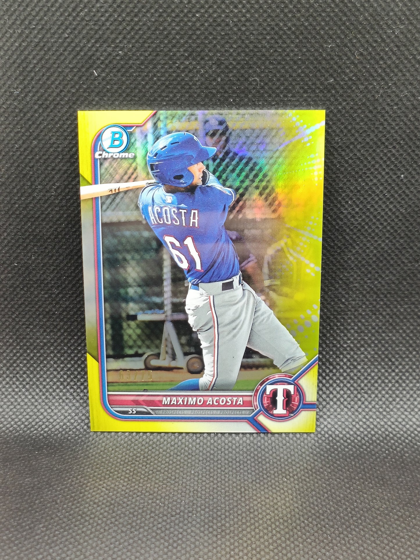 Maximo Acosta - 2022 Bowman Chrome Yellow Refractor /75 - Texas Rangers