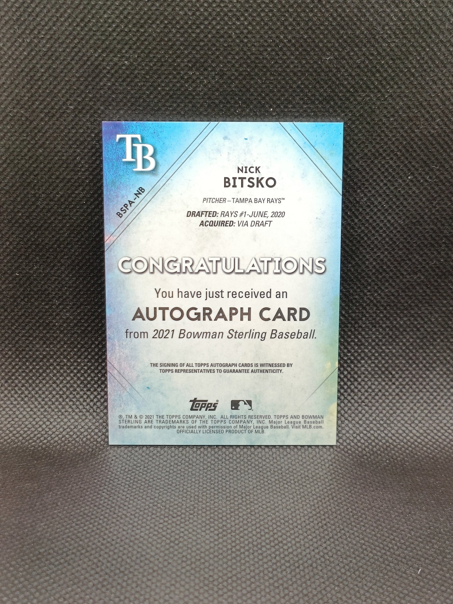 Nick Bitsko - 2021 Bowman Sterling Auto - Tampa Bay Rays