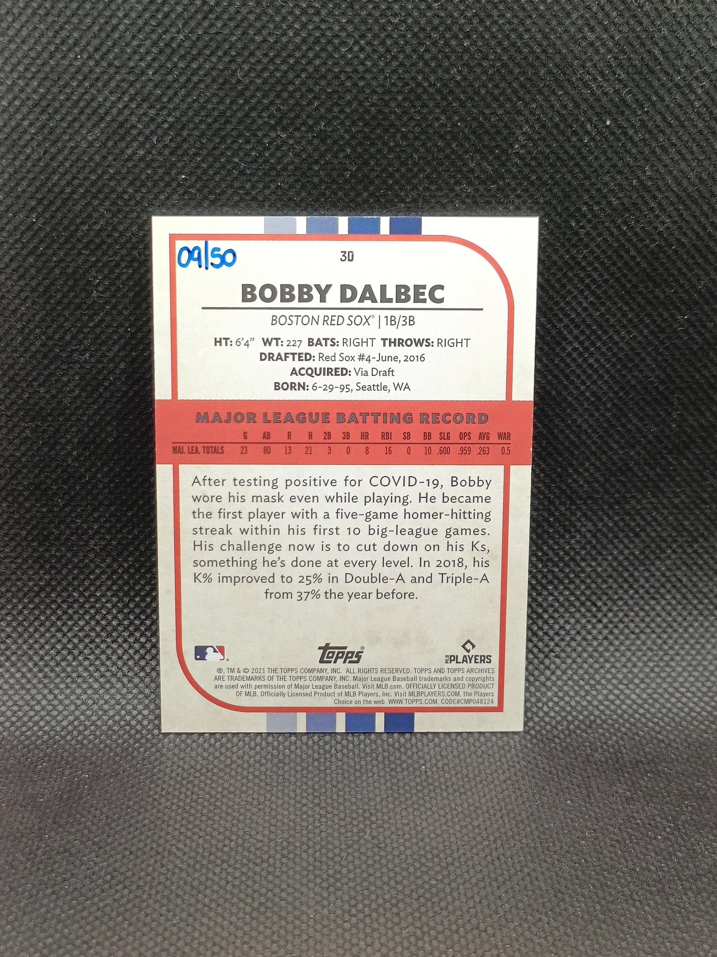 Bobby Dalbec - 2021 Topps Archives Snapshots Rookie Blue /50 - Boston Red Sox