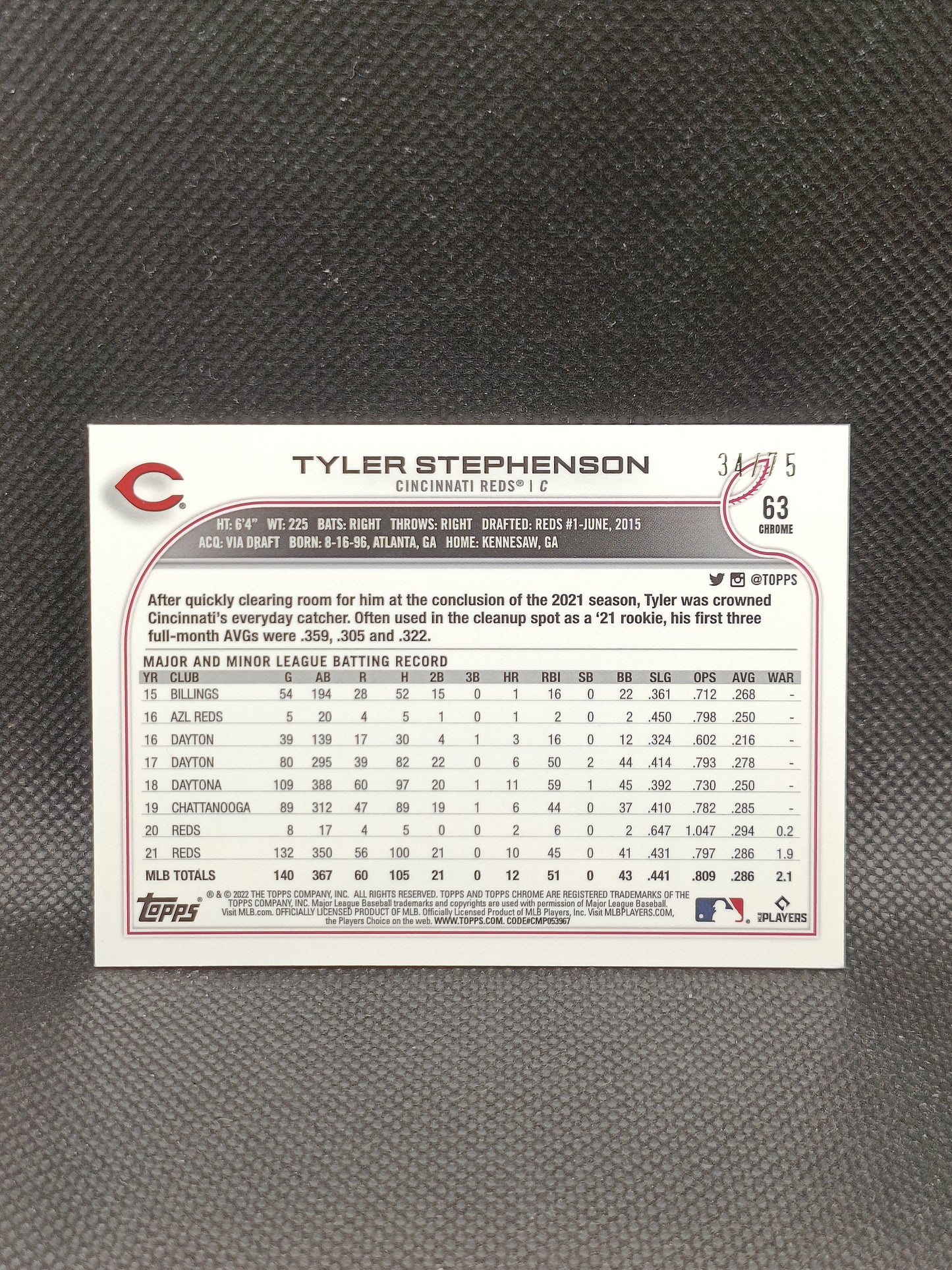 Tyler Stephenson - 2022 Topps Chrome Blue Wave Refractor /75 - Cincinnati Reds
