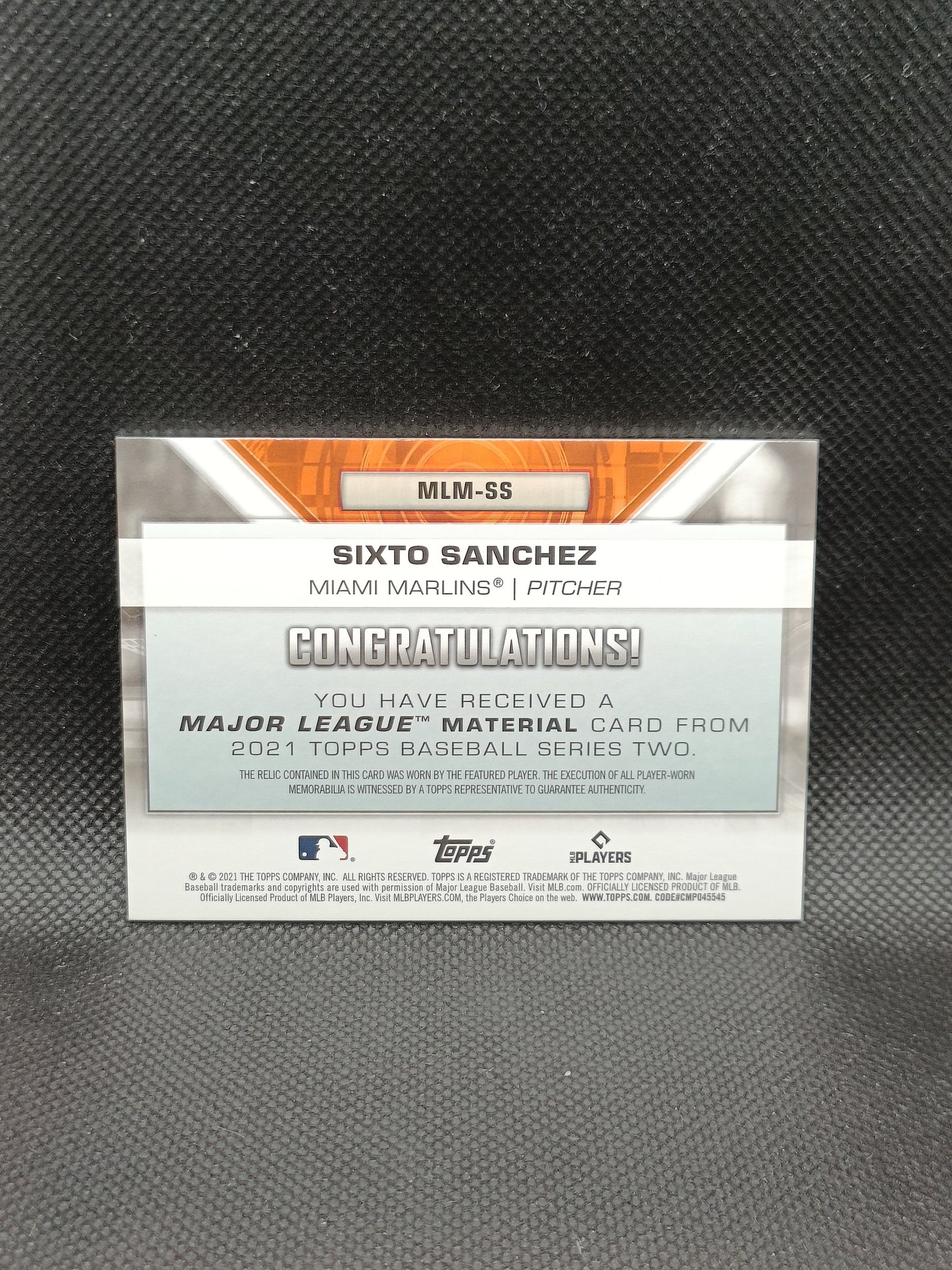 Sixto Sanchez - 2021 Topps Series Two Rookie Relic - Miami Marlins