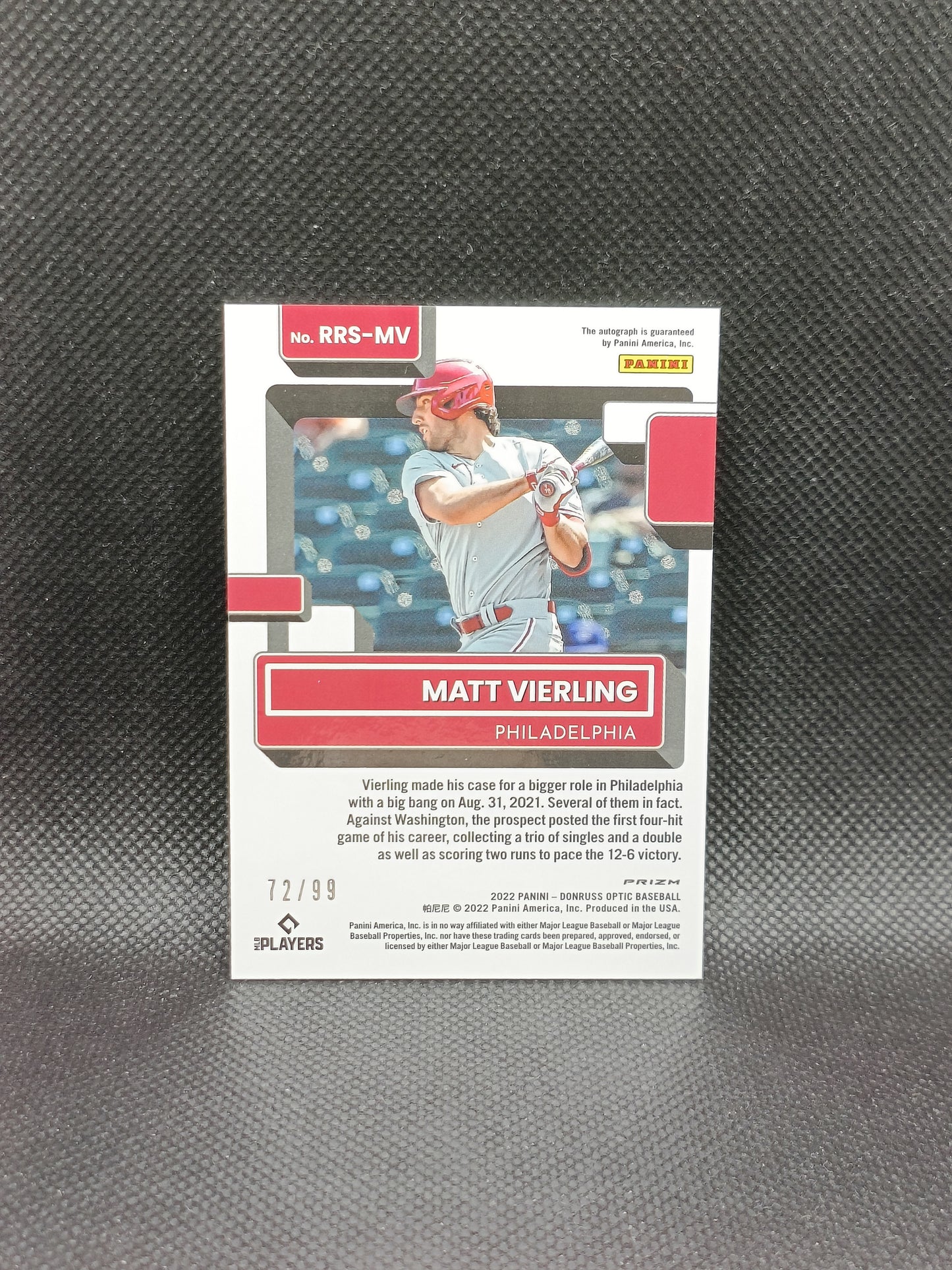 Matt Vierling - 2022 Panini Donruss Optic Baseball Rookie Auto /99 - Philadelphia Phillies