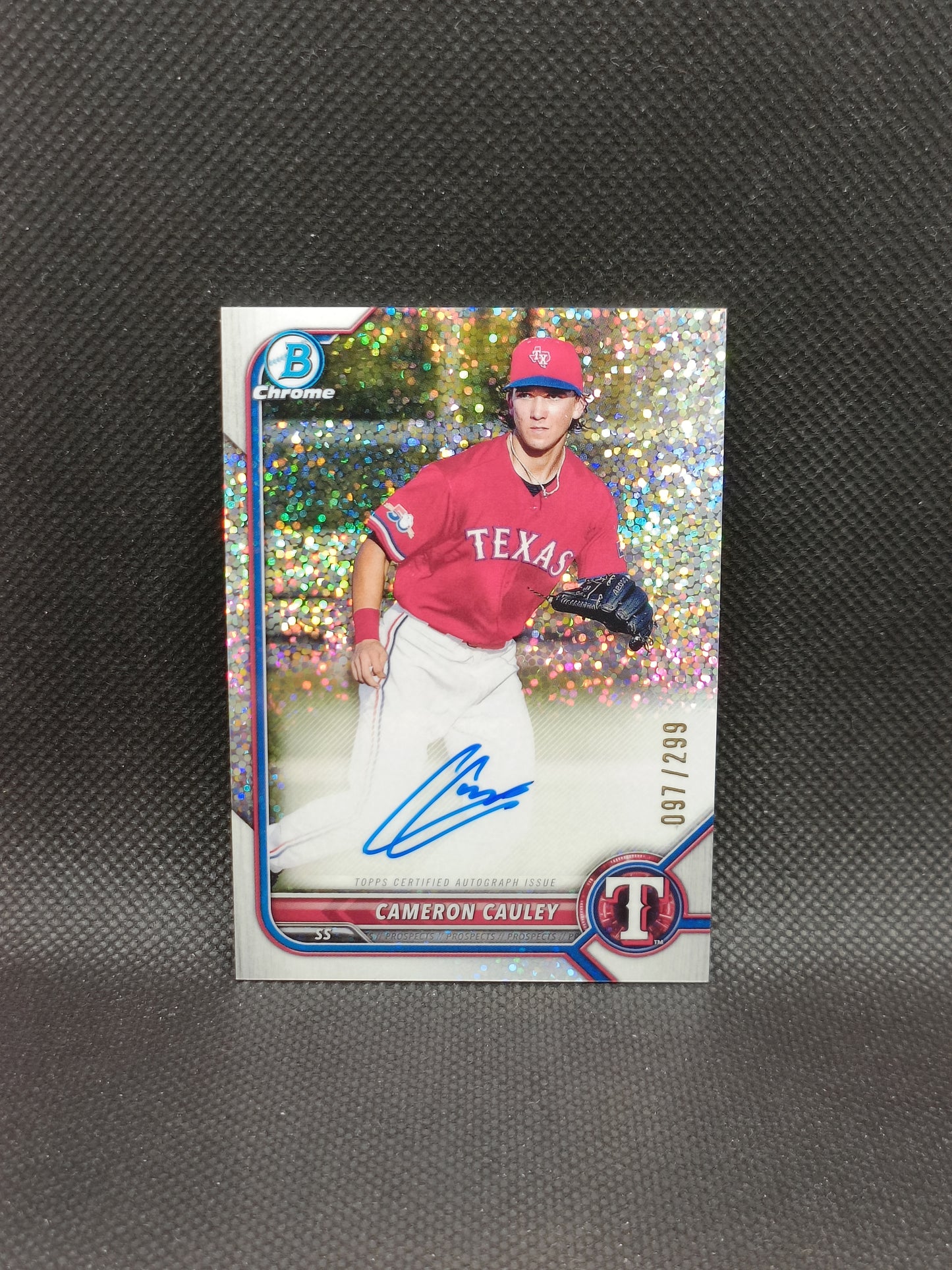 Cameron Cauley - 2022 Bowman Chrome Auto Speckle Refractor /299 - Texas Rangers