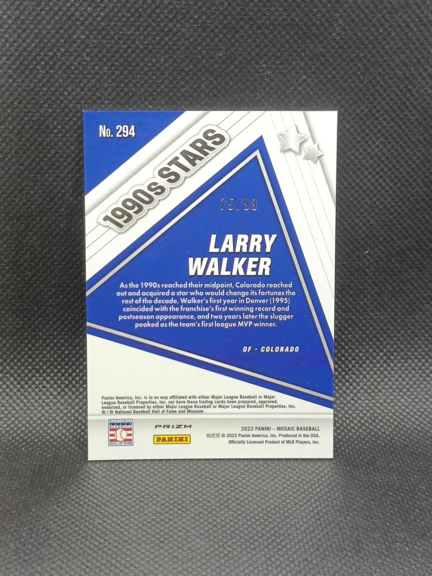 Larry Walker - 2022 Panini Mosaic 1990s Stars Insert Blue Prizm /99 - Colorado Rockies