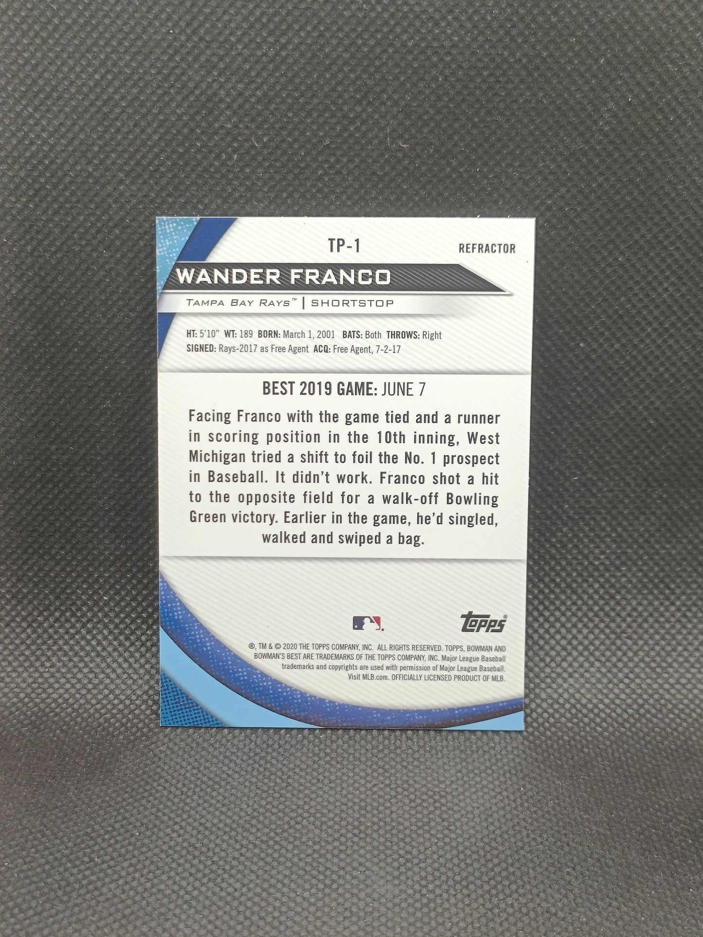 Wander Franco - 2020 Bowman's Best Refractor - Tampa Bay Rays