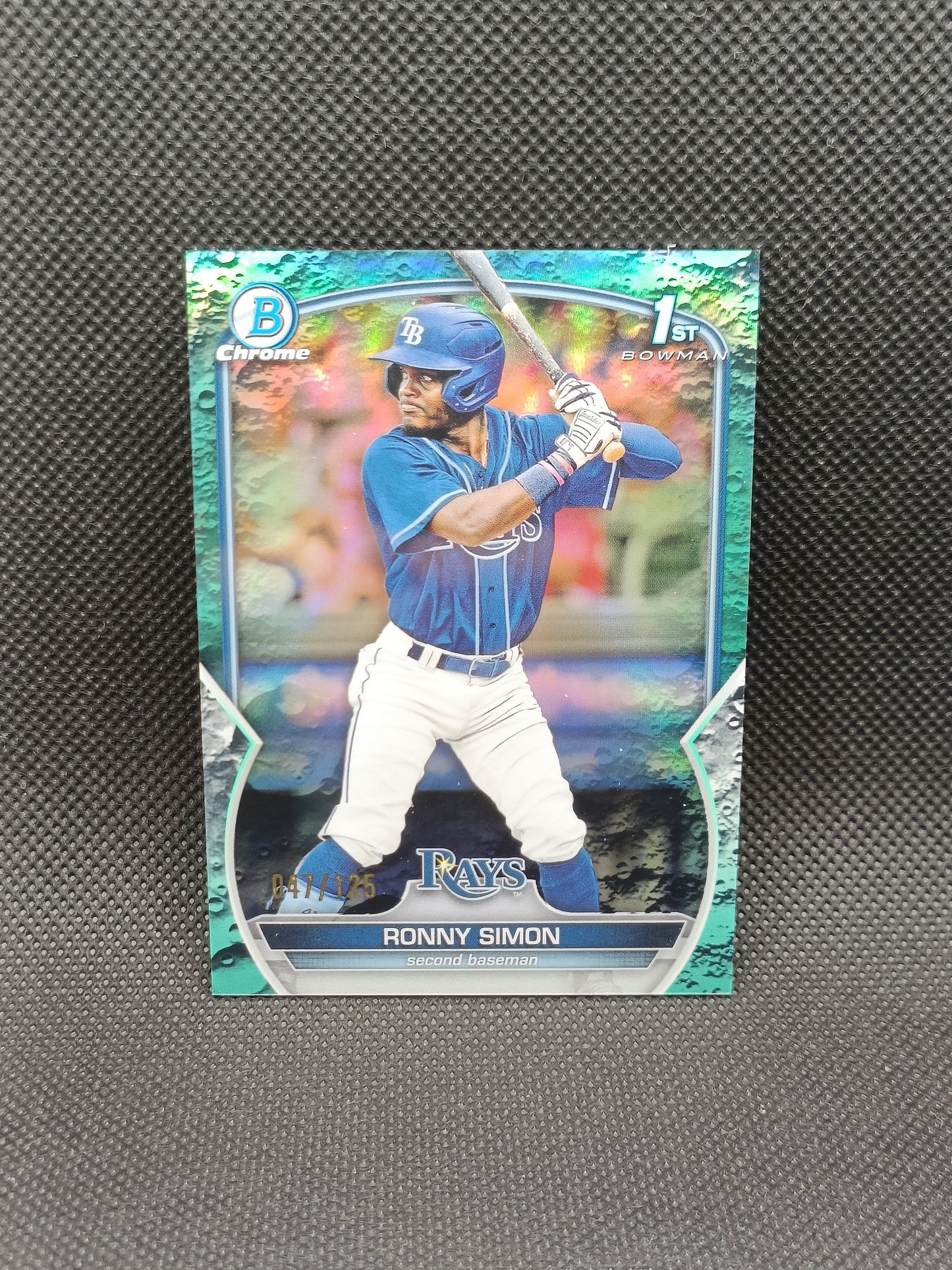 Ronny Simon - 2023 Bowman Chrome 1st Bowman Aqua Lunar Crater /125 - Tampa Bay Rays