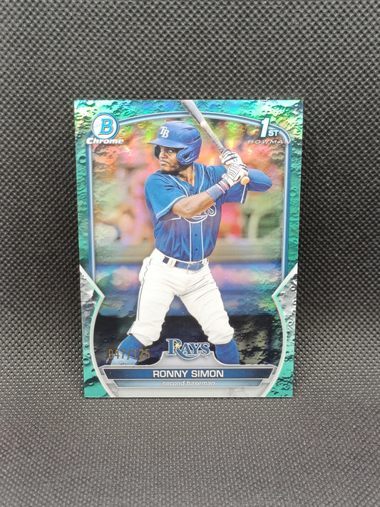 Ronny Simon - 2023 Bowman Chrome 1st Bowman Aqua Lunar Crater /125 - Tampa Bay Rays