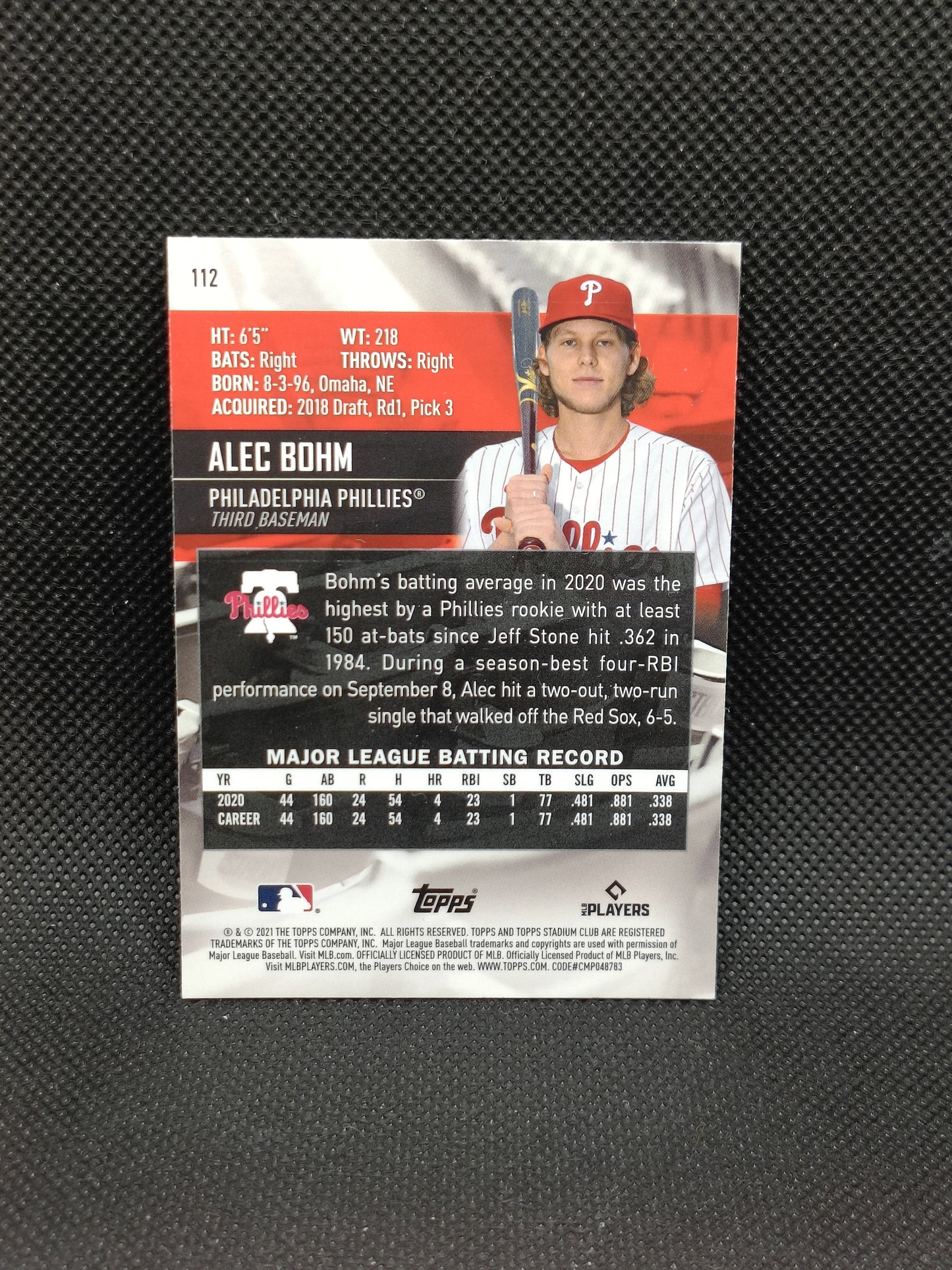 Alec Bohm - 2021 Topps Stadium Club Chrome Rookie - Philadelphia Phillies