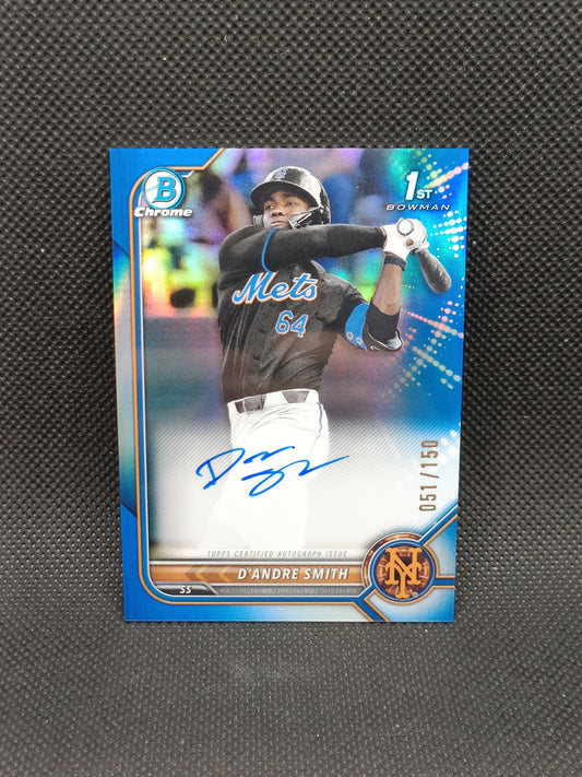 D'Andre Smith - 2022 Bowman Chrome 1st Bowman Auto Blue Refractor /150 - New York Mets
