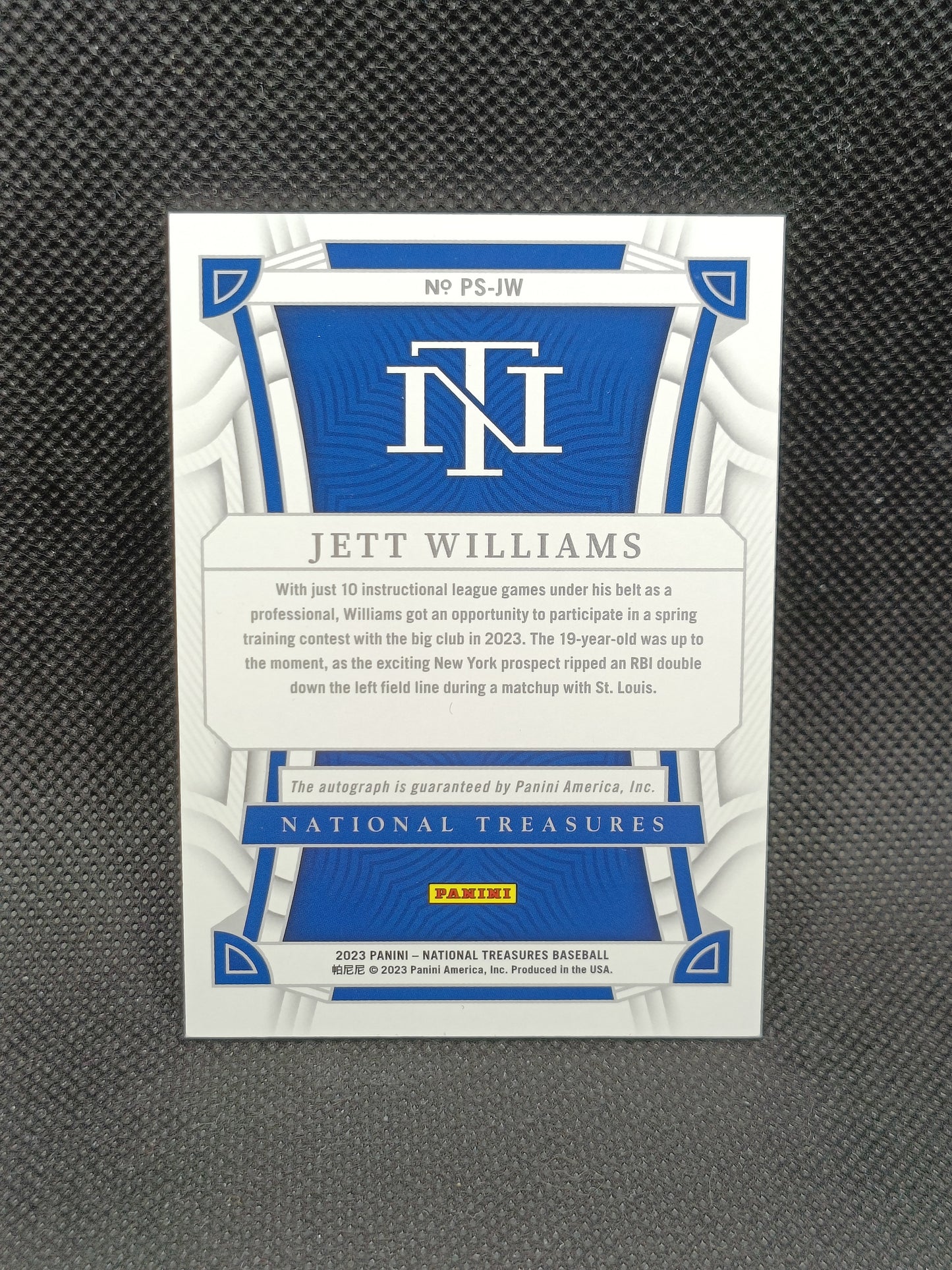 Jett Williams - 2023 Panini National Treasures Rookie Auto /99 - New York Mets