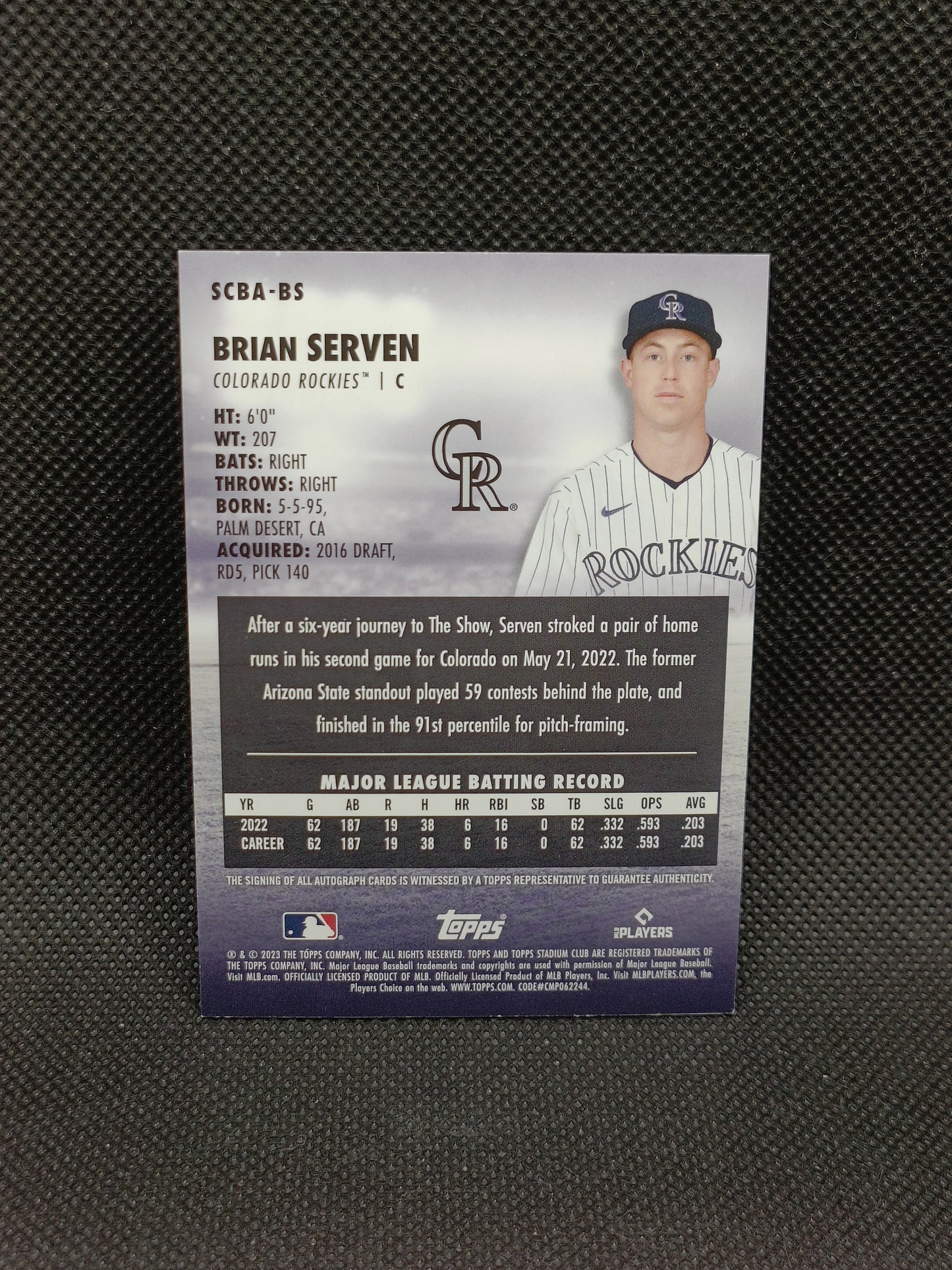 Brian Serven - 2023 Topps Stadium Club Rookie Auto - Colorado Rockies