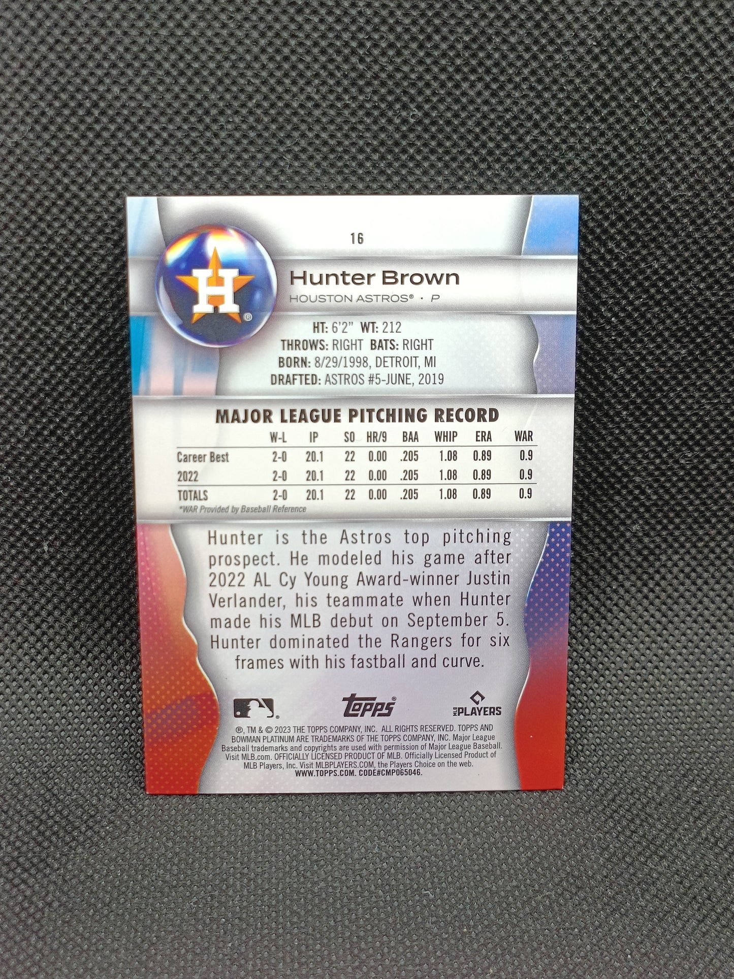 Hunter Brown - 2023 Bowman Platinum Rookie Green Ice Foil /99 - Houston Astros