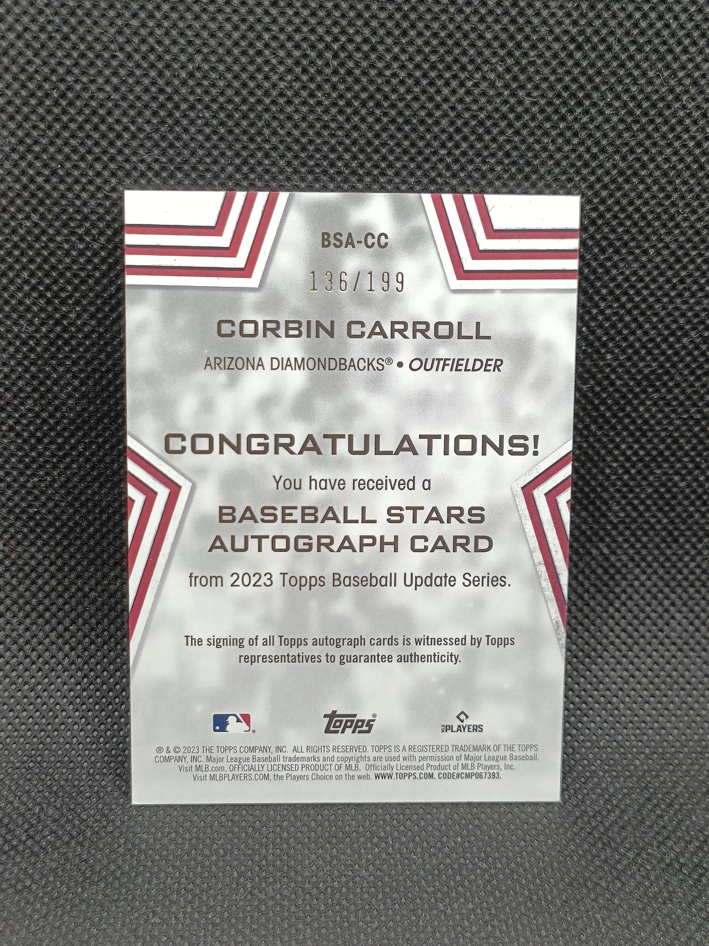 Corbin Carroll - 2023 Topps Update Series Baseball Stars Rookie Auto Black /199 - Arizona Diamondbacks