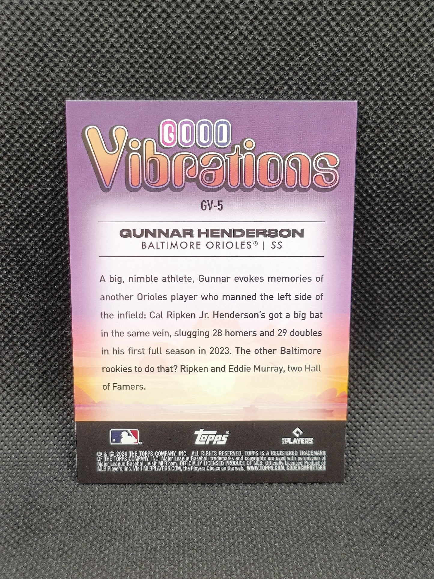 Gunnar Henderson - 2024 Topps Big League Good Vibrations Insert - Baltimore Orioles