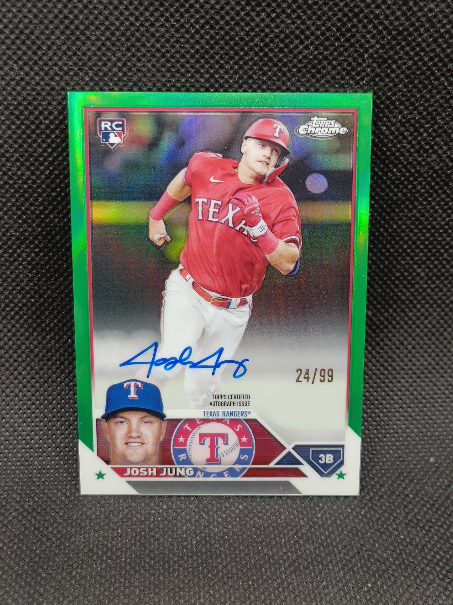 Josh Jung - 2023 Topps Chrome Rookie Auto Green Refractor /99 - Texas Rangers