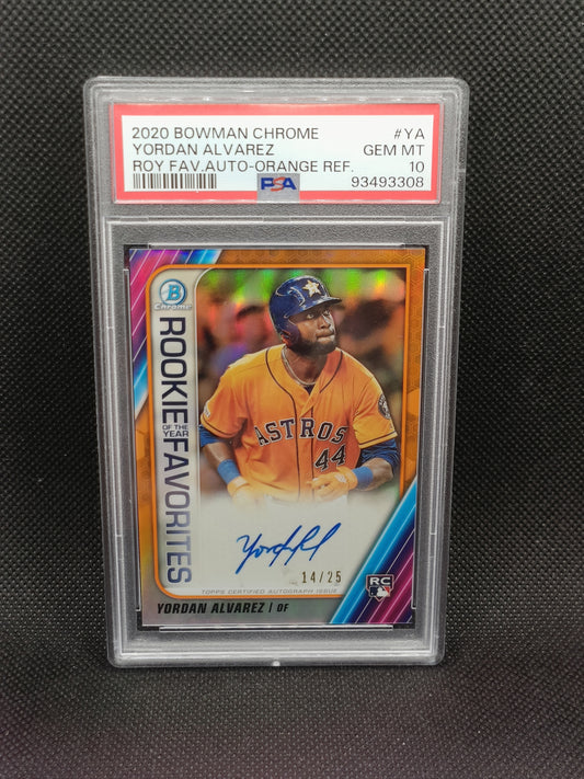 Yordan Alvarez - 2020 Bowman Chrome Rookie Of The Year Favourites Auto Orange /25 - PSA 10 - Houston Astros