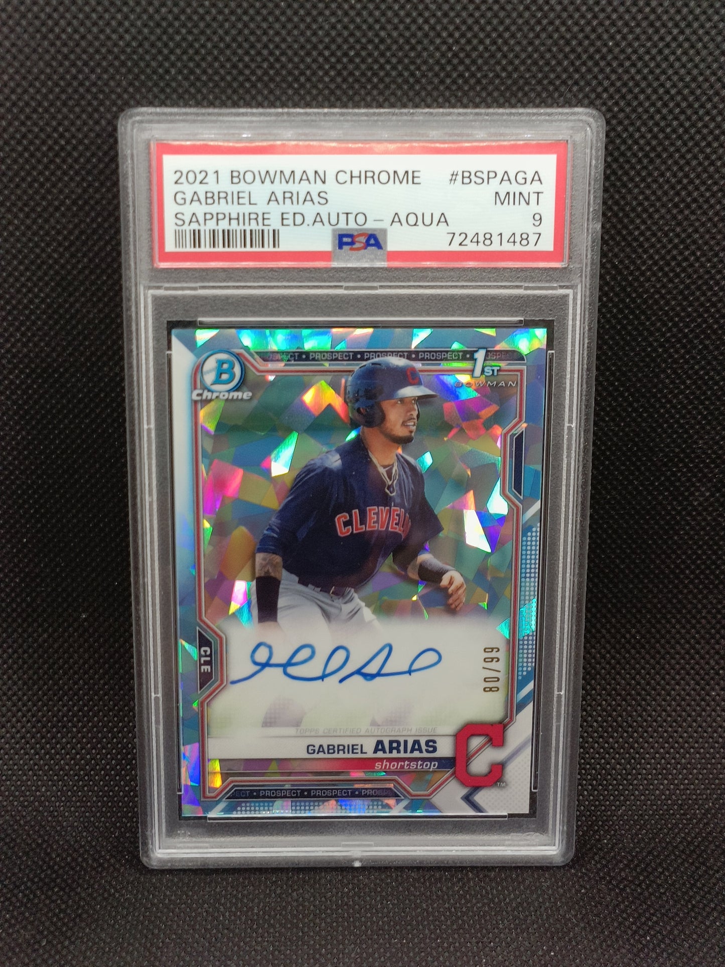 Gabriel Arias - 2021 Bowman Chrome Sapphire 1st Bowman Auto Aqua /99 - PSA 9 - Cleveland Guardians