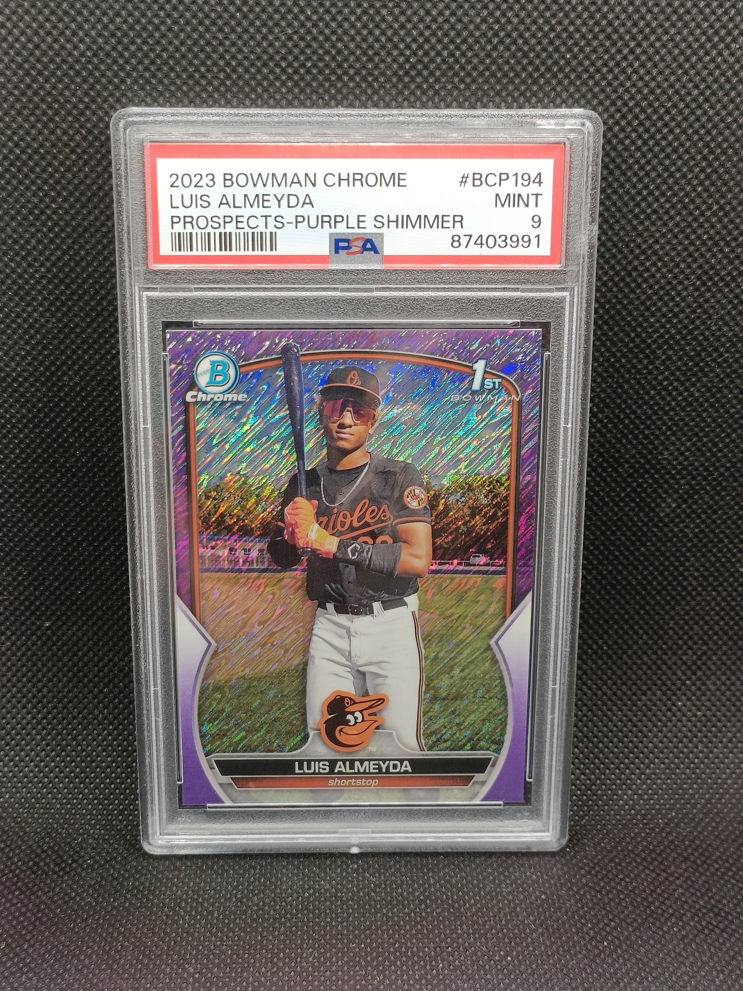 Luis Almeyda - 2023 Bowman Chrome 1st Bowman Purple Shimmer /250 - PSA 9 - Baltimore Orioles