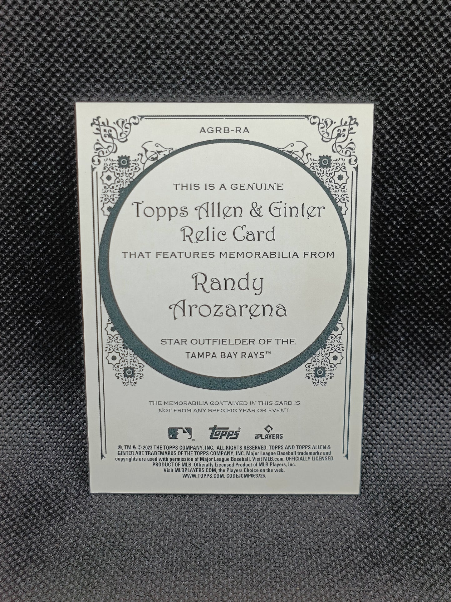 Randy Arozarena - 2023 Allen & Ginter Relic - Tampa Bay Rays