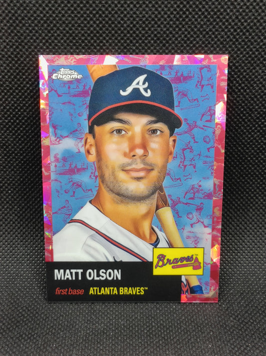 Matt Olson - 2022 Topps Chrome Platinum Anniversary Cream/Fuschia Toile Atomic Refractor /100 - Atlanta Braves