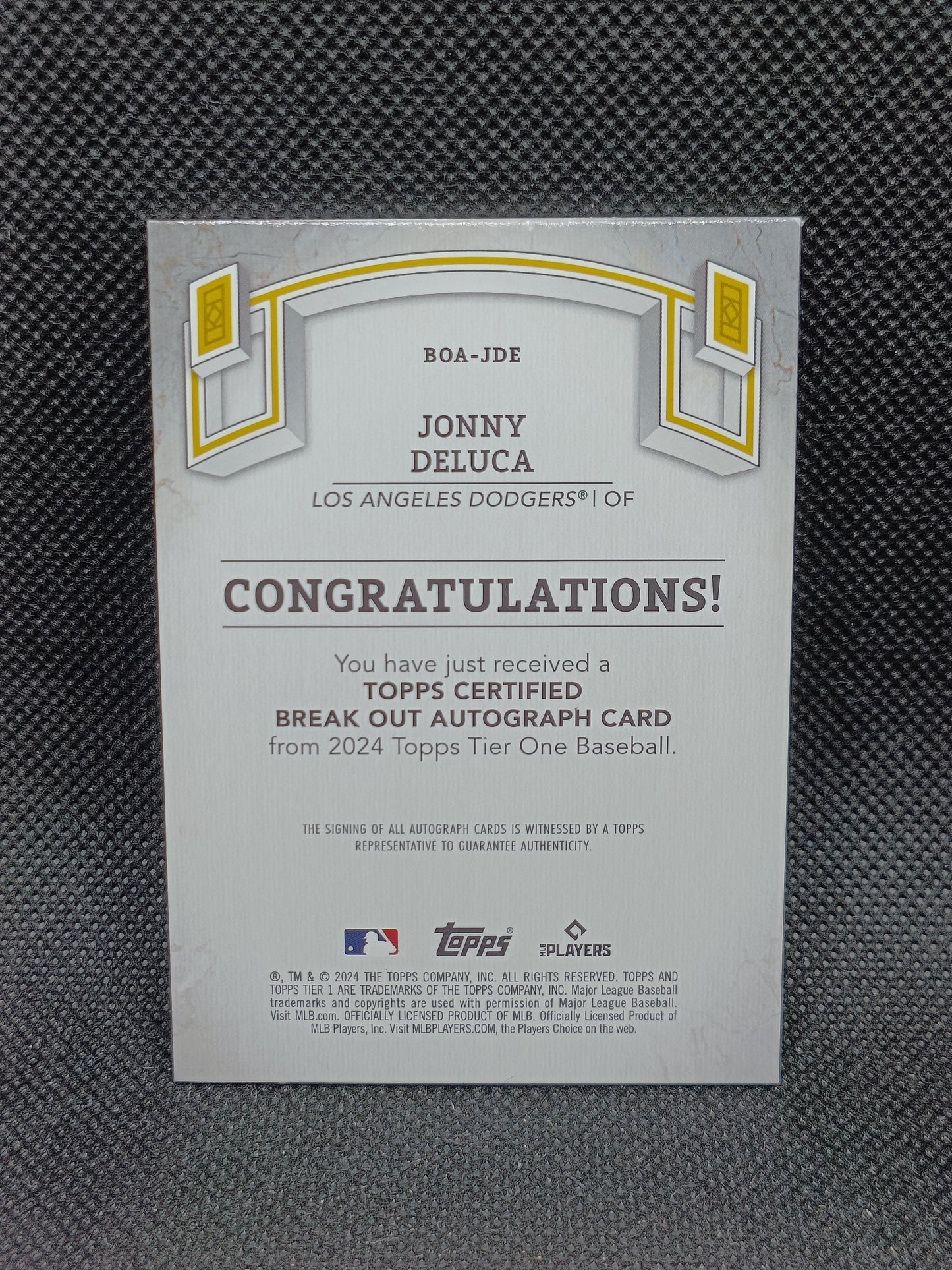 Jonny DeLuca - 2024 Topps Tier One Rookie Auto /249 - LA Dodgers