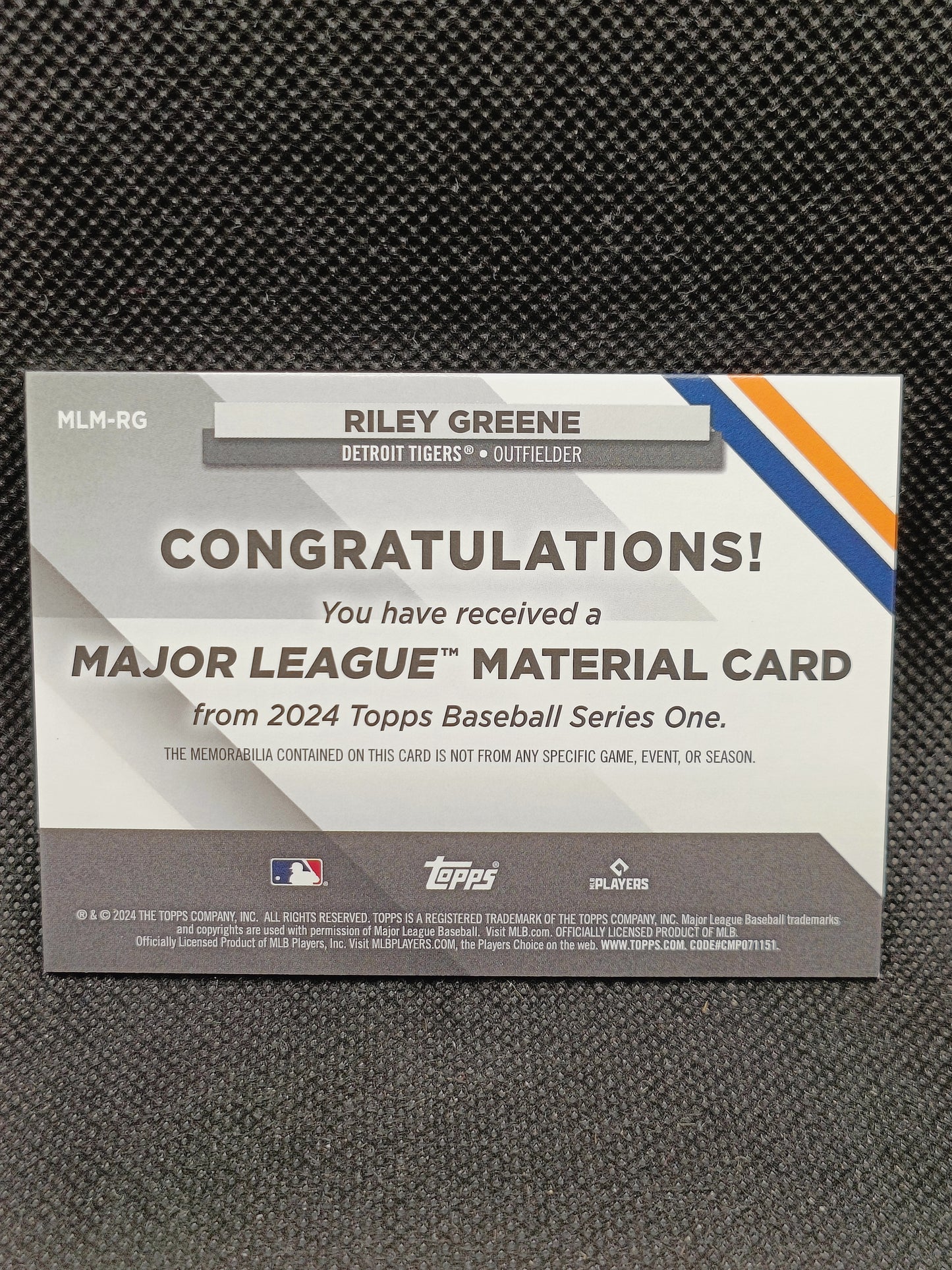 Riley Greene - 2024 Topps Series One Major League Material Relic - Detroit Tigers