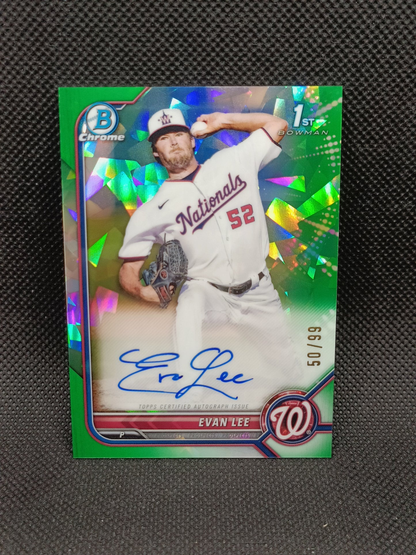 Evan Lee - 2022 Bowman Chrome 1st Bowman Auto Green Atomic /99 - Washington Nationals