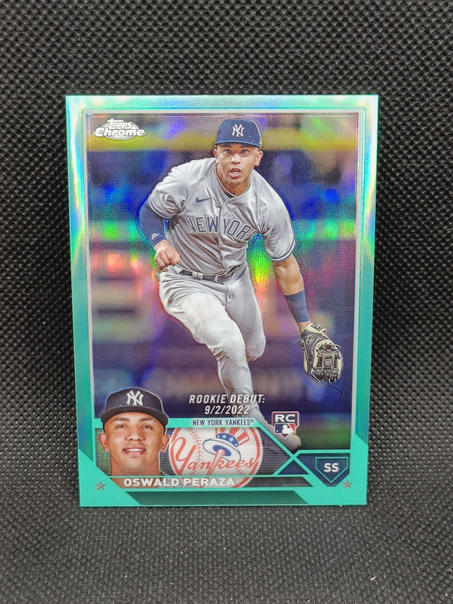 Oswald Peraza - 2023 Topps Chrome Update Rookie Debut Aqua Refractor /199 - New York Yankees