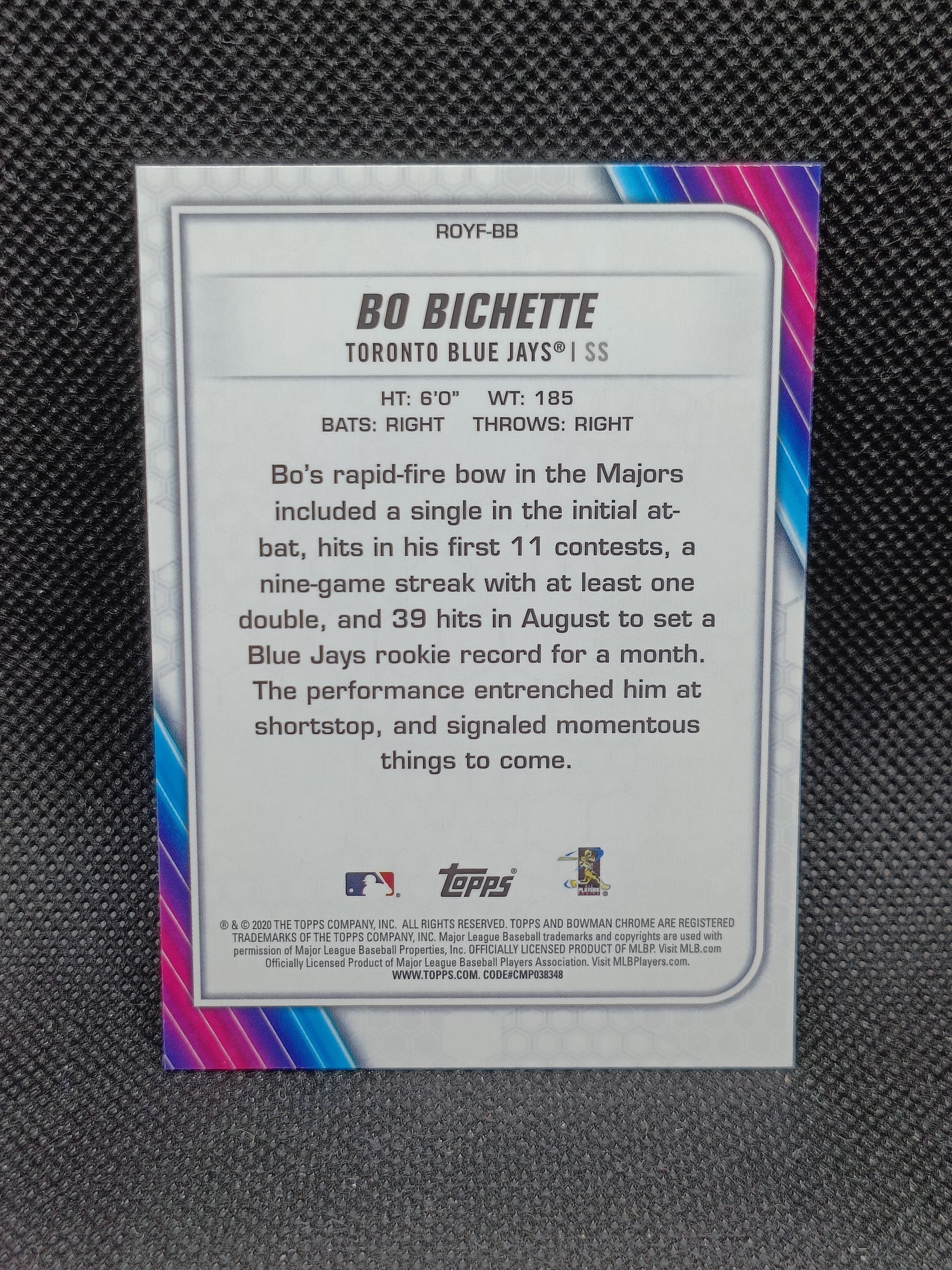 Bo Bichette - 2020 Bowman Chrome Rookie Of The Year Favorites Insert - Toronto Blue Jays