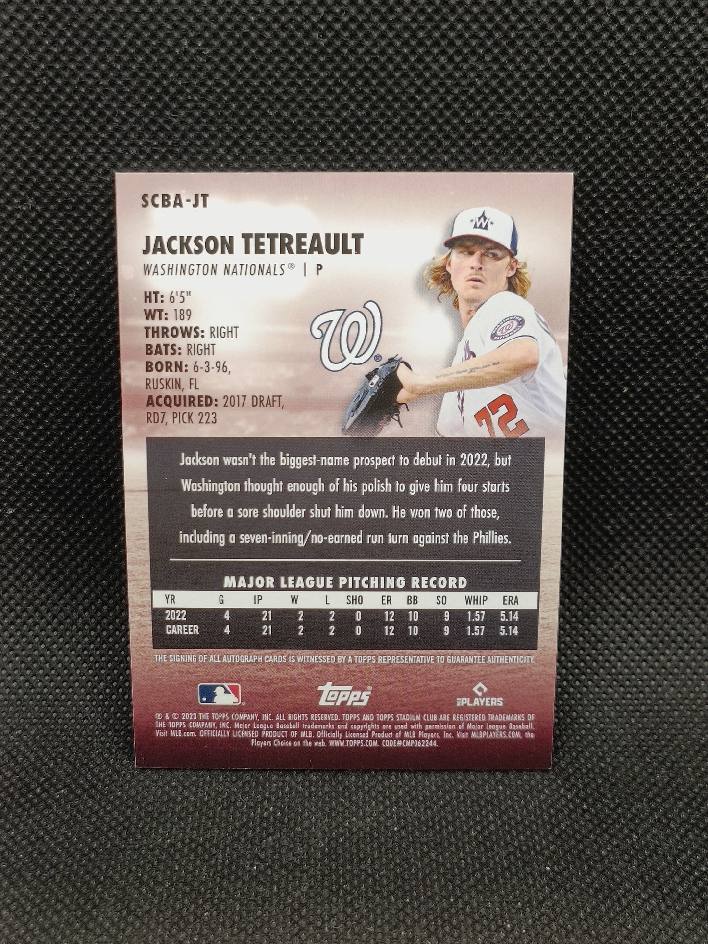 Jackson Tetreault - 2023 Topps Stadium Club Rookie Auto - Washington Nationals