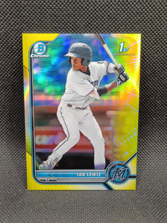 Ian Lewis - 2022 Bowman Chrome 1st Bowman Yellow Refractor /75 - Miami Marlins