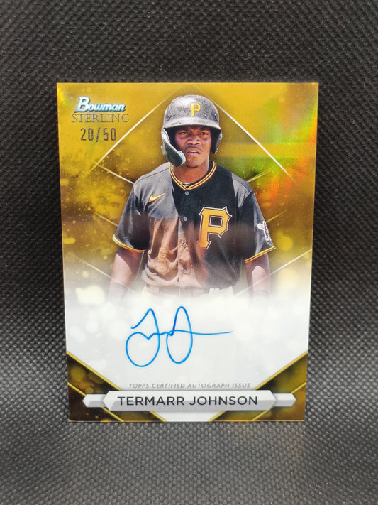 Termarr Johnson - 2023 Bowman Sterling Auto Gold Refractor /50 - Pittsburgh Pirates