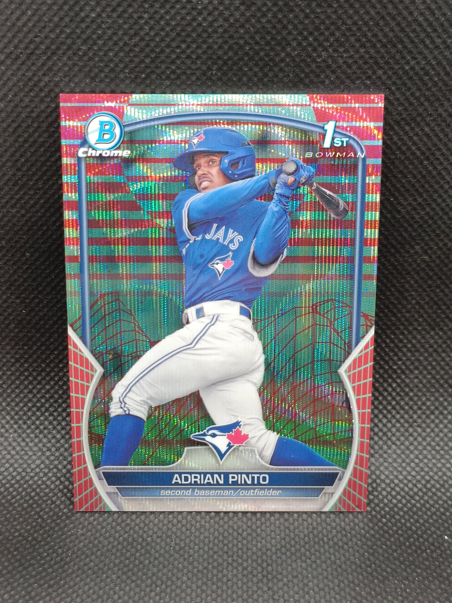 Adrian Pinto - 2023 Bowman Chrome 1st Bowman Red/Aqua Vapor Refractor /5 - Toronto Blue Jays