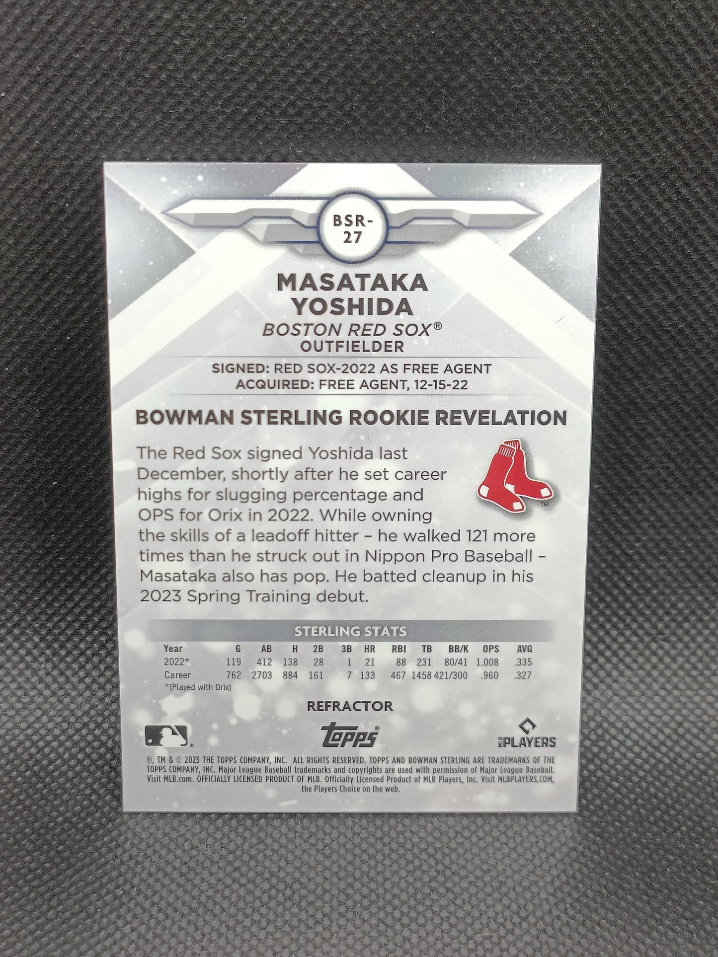 Masataka Yoshida - 2023 Bowman Sterling Rookie Refractor /199 - Boston Red Sox