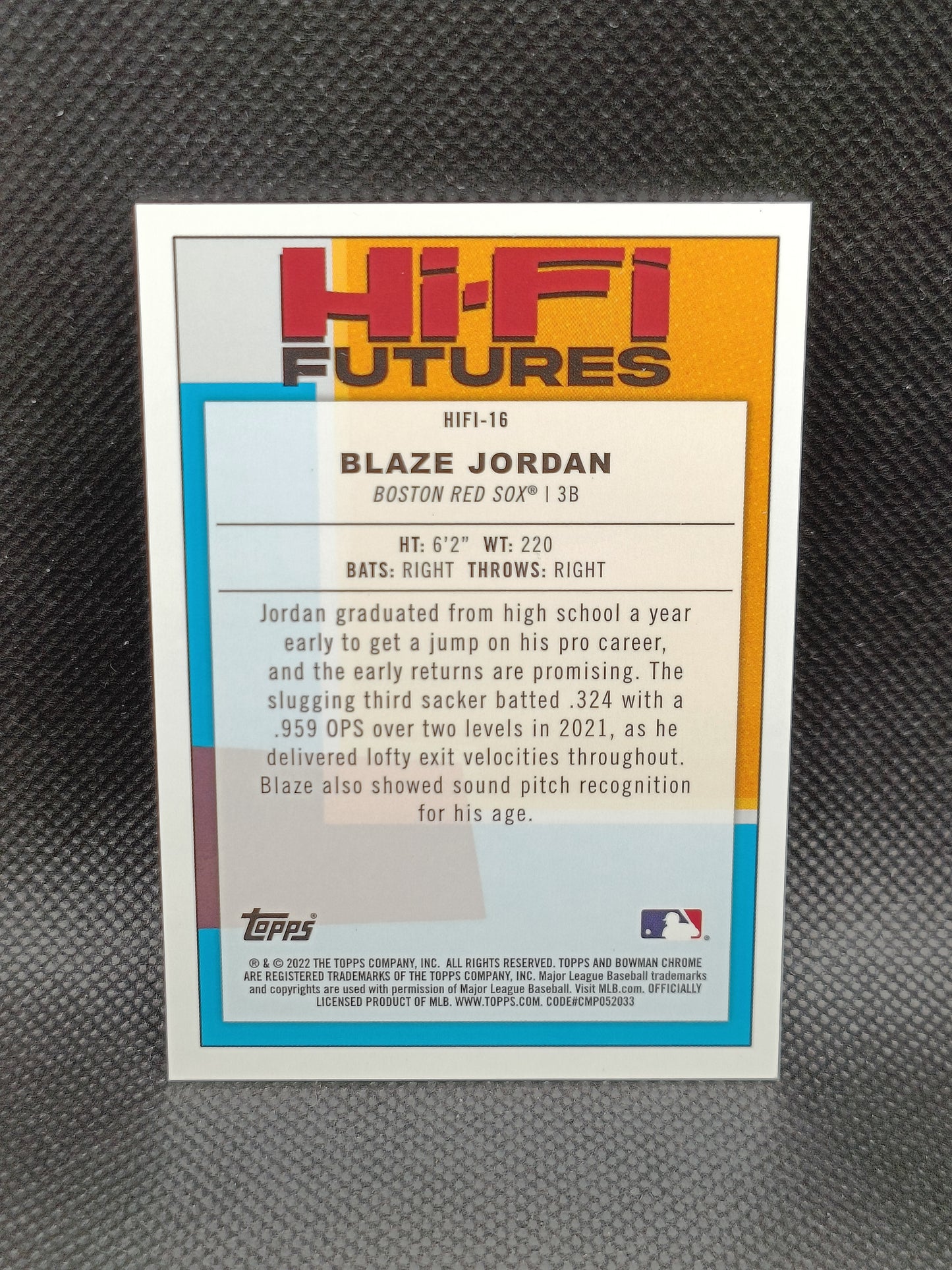 Blaze Jordan - 2022 Bowman Chrome HiFi Futures Insert Pink Mojo /199 - Boston Red Sox